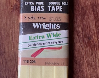 Cinta al bies extra ancha Wrights Double Fold Banana Yellow 3 yardas Cinta de costura vintage