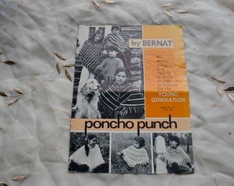 Six Pretty Ponchos Knit & Crochet Patterns, 1970's, Bernat Booklet 171