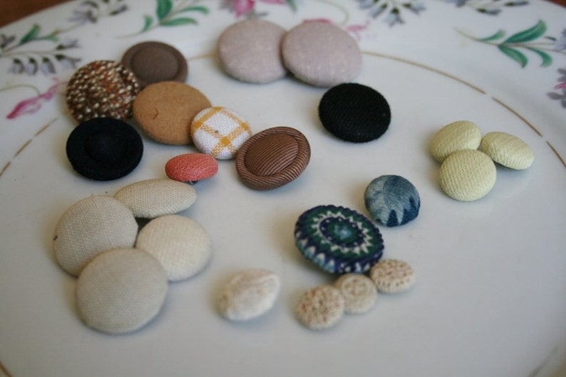Vintage Cloth Covered Shank Buttons, Sewing Buttons
