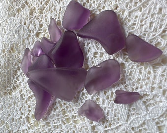 16 pieces handcrafted beach glass Deep lilac Jewelry glass Accent glass pieces