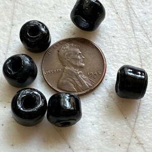 150 Black Glass Pony Beads, Large Holed Beads For Crafts Jewelry,Black Roller Beads image 2