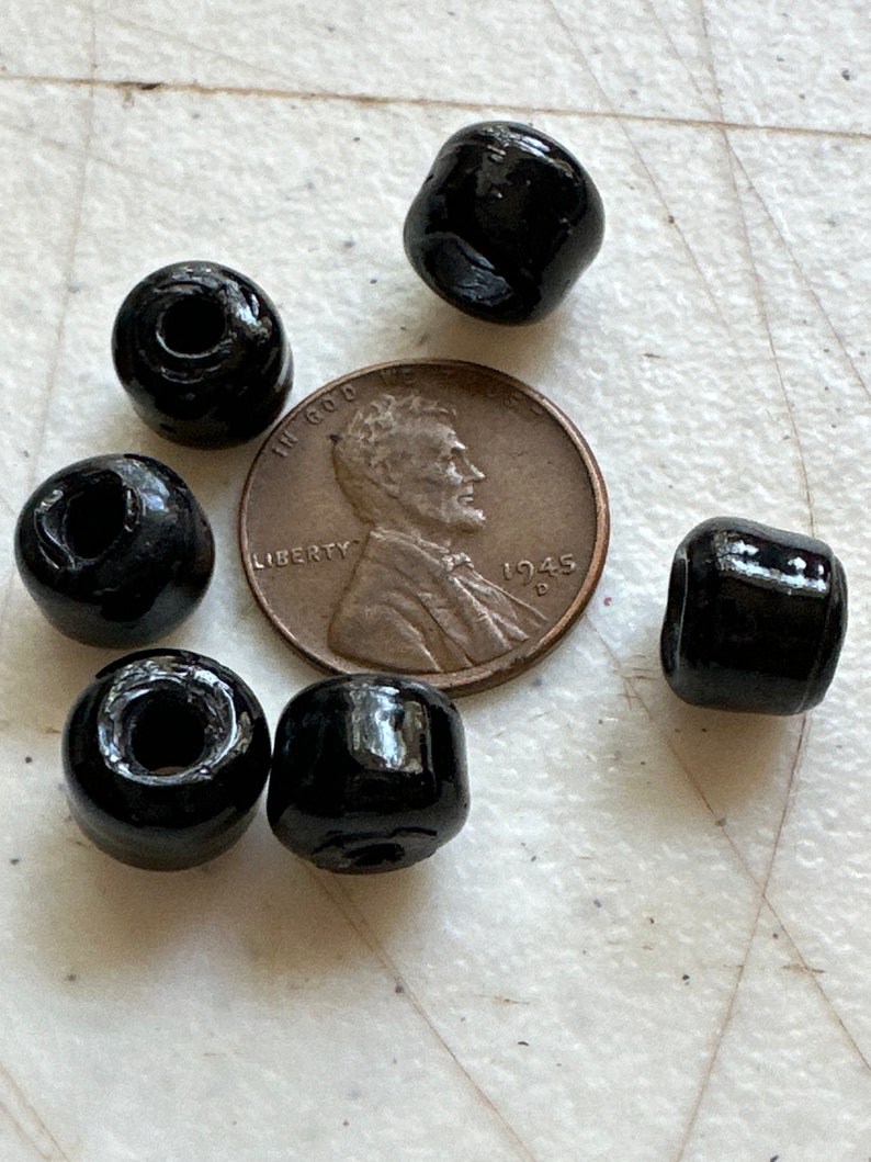 150 Black Glass Pony Beads, Large Holed Beads For Crafts Jewelry,Black Roller Beads image 2