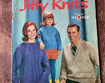 Coats & Clark's Book 158 Jiffy Knits Vintage Knitting Patterns Men Women Kids 1960's Quick Easy Knit Patterns
