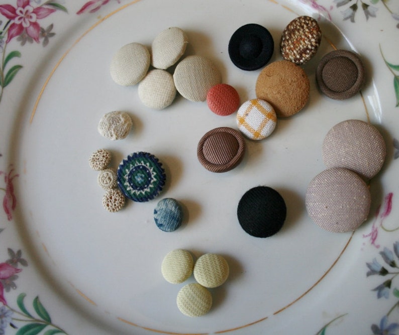 Vintage Cloth Covered Shank Buttons, Sewing Buttons