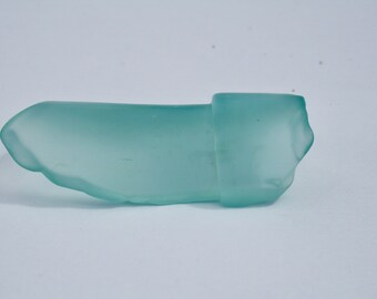 Recycled Tumbled Glass Bottle Neck, Vintage Light Blue Frosted Glass,