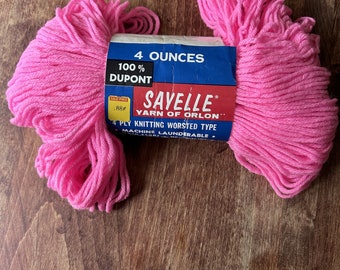 1 Skein Sayelle Orlon Hot Pink Knitting Worsted 4 Ply Yarn 4oz. Color 195