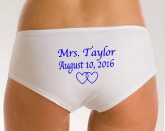 Mrs Underwear, Bridal Panties, Bridal Lingerie, Name Date on Rear, Something Blue Wedding Panties, Wedding Lingerie, Newly Engaged, Bride