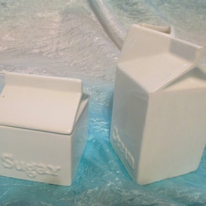 Vintage Set of 2 Ceramic Cream and Sugar Containers Storage, Milk Boxes, White Gift Item, Collectible Kitchenware Tableware