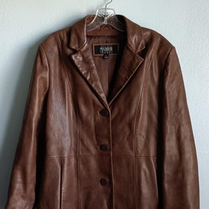 Wilson Leather Veste blazer en cuir à manches longues pour femme, grand manteau de voiture marron 3 boutons sur le devant pour femme, vêtement d'extérieur toutes saisons à col cranté