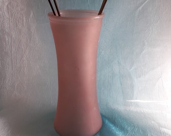 Frosted Pink Glass Flower Holder Vase, Decorative Accent Home Decor