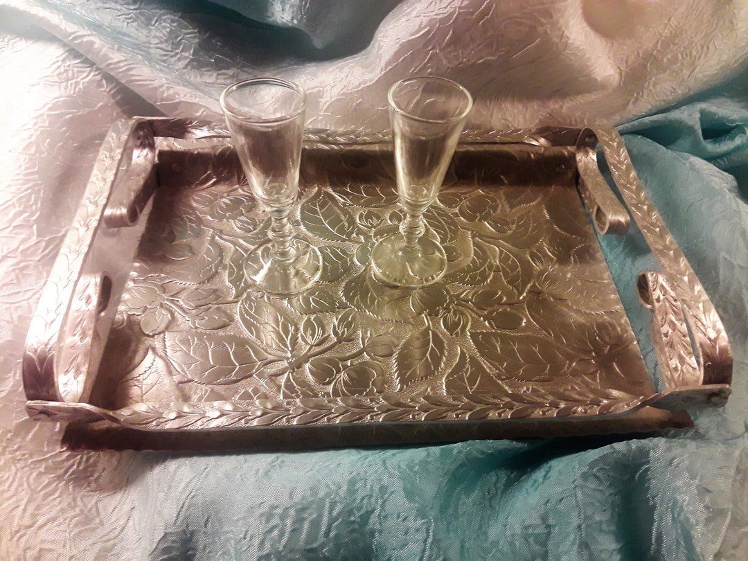 Decorative Metal Serving Tray, Keystoneware Paisley Floral Embossed