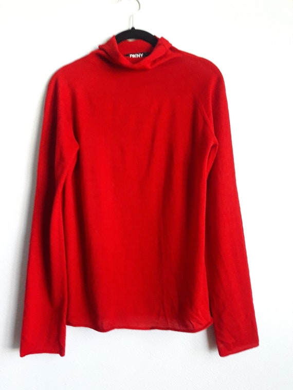 DKNY Women’s Red 100% Wool High Neck Pullover Swea