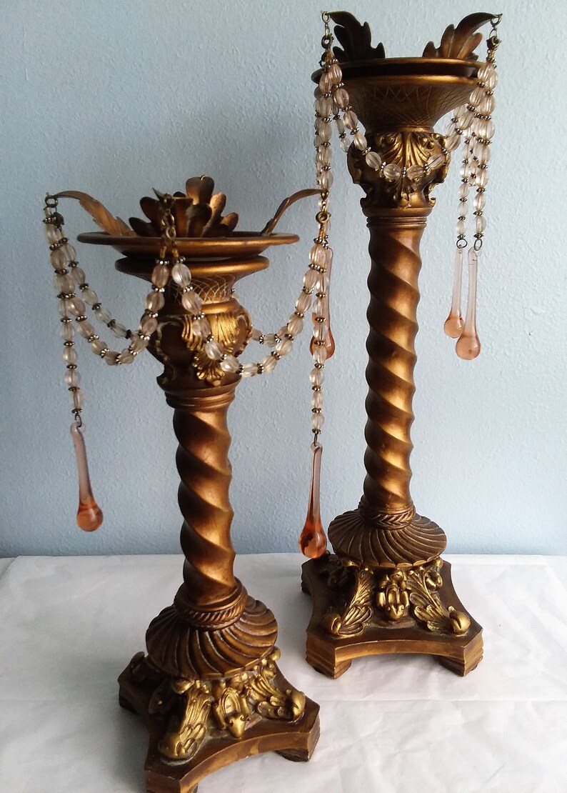 Two Vintage Mark Roberts Pillar Candle Holders Gold Bronze Etsy