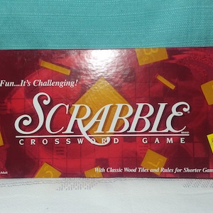 Scrabble Crossword Board Game with 100 Wood Letter Tiles, Wood Letter Stands Board &  Instruction, Milton Bradley 1999 Vintage - Collectible