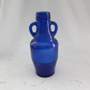 Cobalt Blue Glass Jug Bud Vase Dual Handle, 1990's Blue Luna Cafe Beverage Container Bottle Collectible Item, Boho Style Home Decor