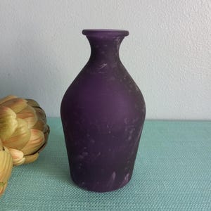 Decorative Frosted Purple Round Glass Bottle, Accent Table Vase, Collectible Art Glass Sculpture, Boho Eclectic Home Decor Glassware
