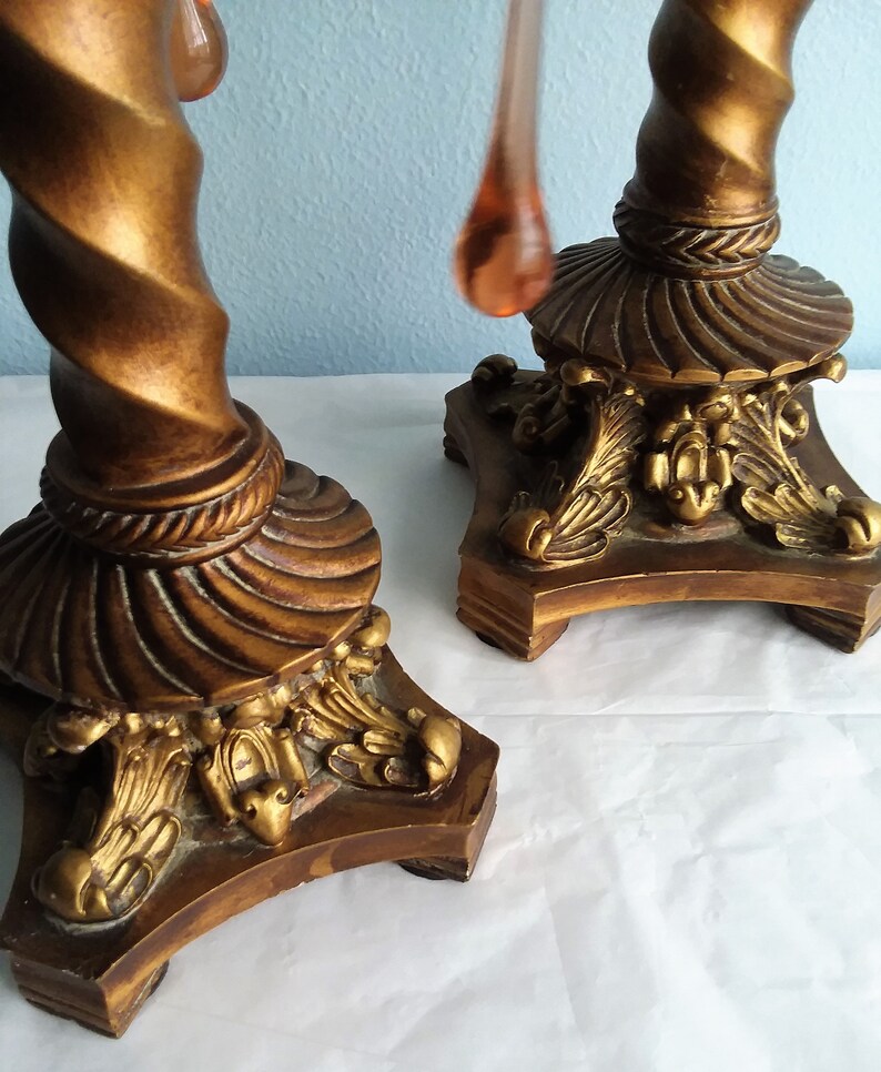 Two Vintage Mark Roberts Pillar Candle Holders Gold Bronze Etsy
