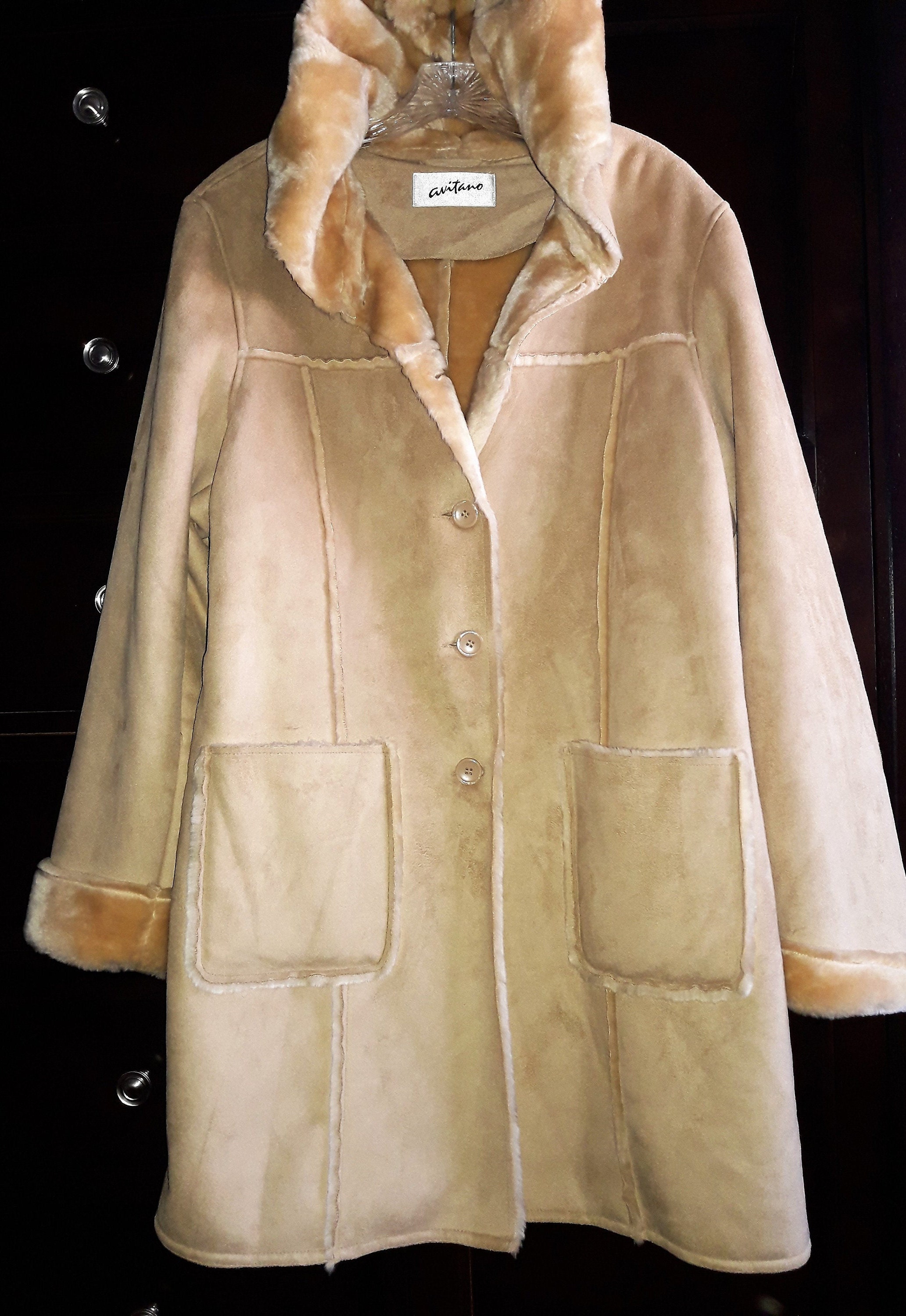 Excelled faux fur clearance maxi coat with hood