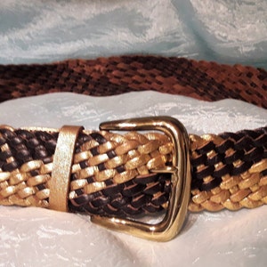 Vintage Marciano Braided Leather Belt, Dark Brown & Gold  display picture 1