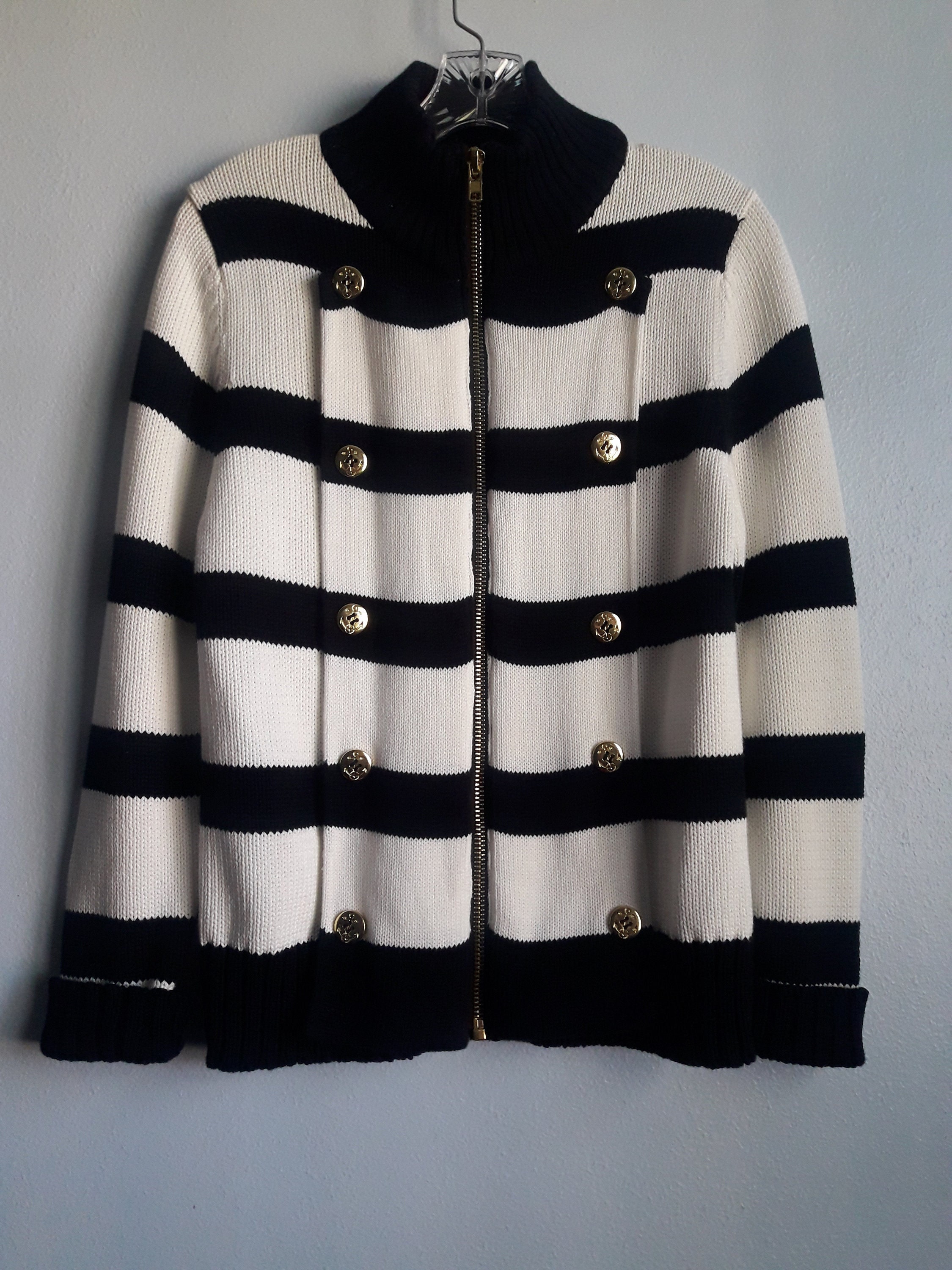 525 America Women's Black and White Striped Knit Cardigan 525 America Women's Black and White Striped Knit Cardigan