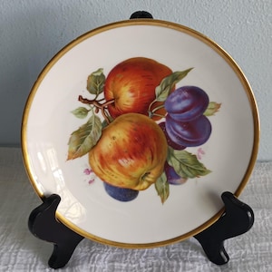 Bavaria China Dessert Fruit Plate 51, Decorative Country Decor, Germany Antique Porcelain Collectible,Gold Trim, Apples & Plums,Mitterteich