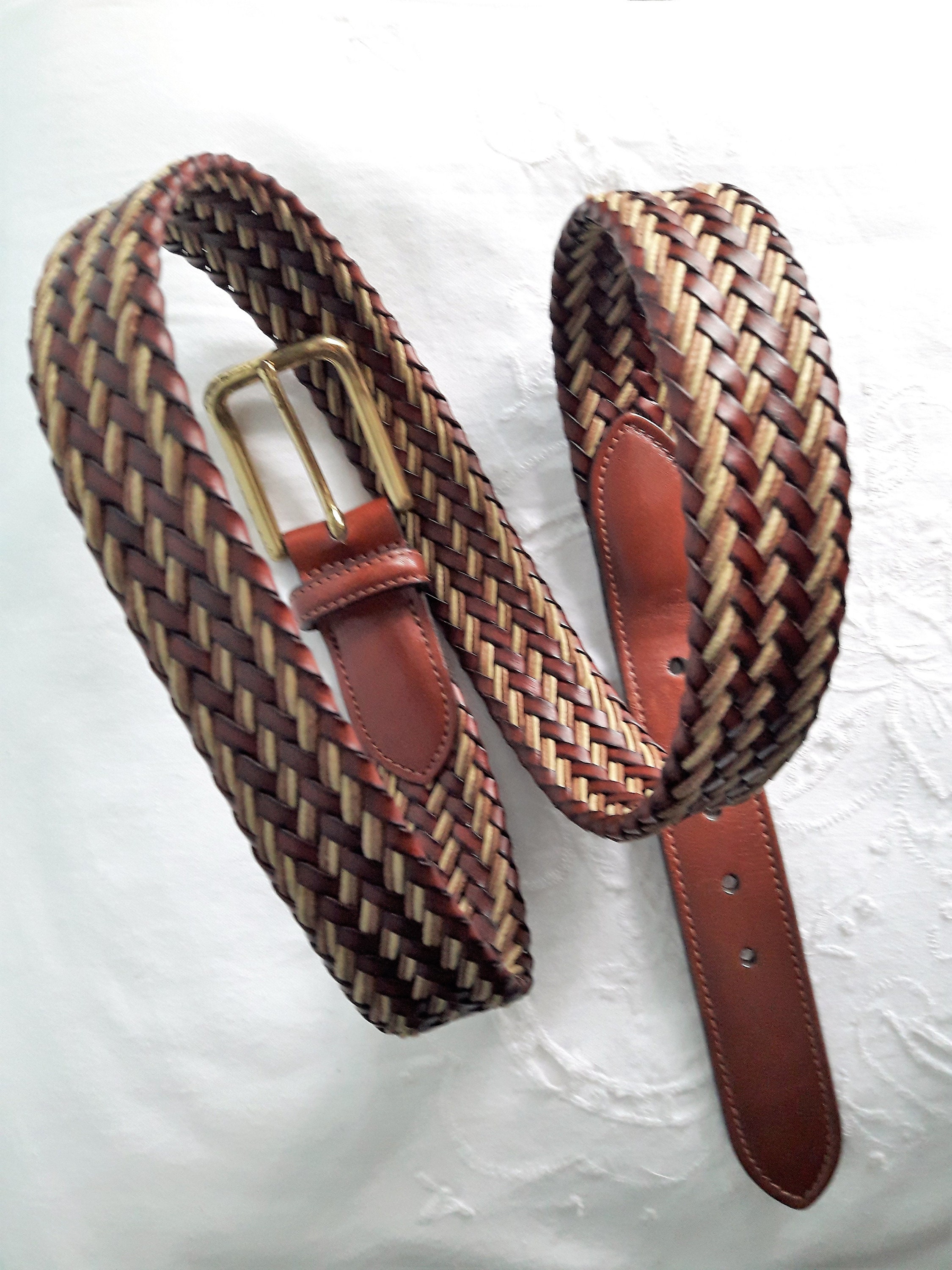 Brooks Brothers Woven Braided Belt, Beige Tan Brown, Size 38  display picture 3
