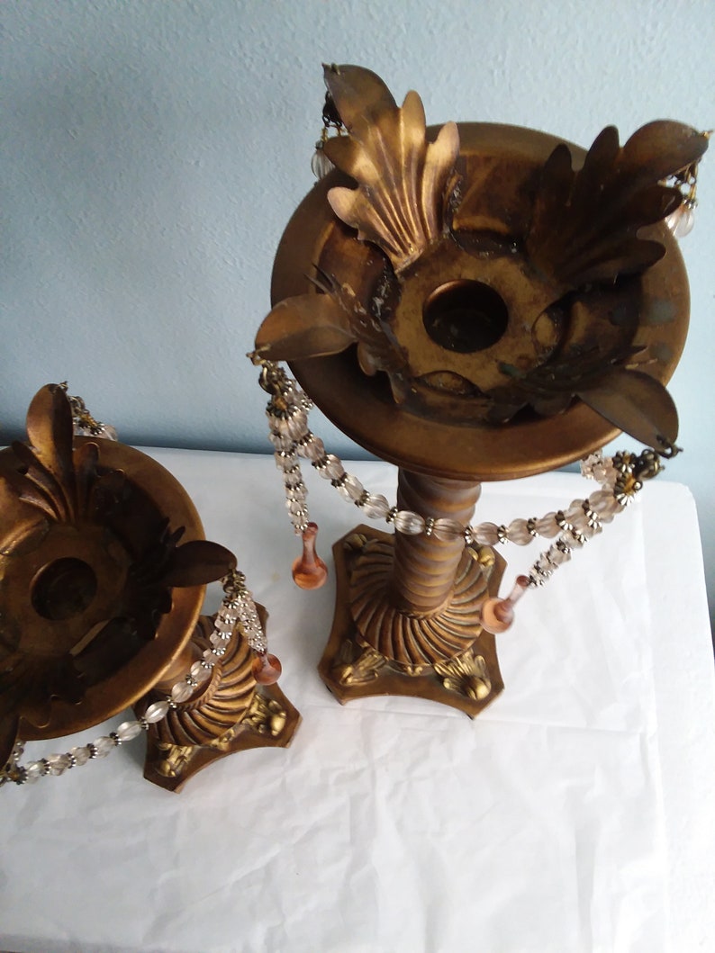 Two Vintage Mark Roberts Pillar Candle Holders Gold Bronze Etsy