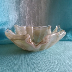 Bol en verre de Murano, pièce maîtresse décorative, Lavorazione Arte Decor, tourbillons jaune orange, 9 italiens - décoration de collection vintage