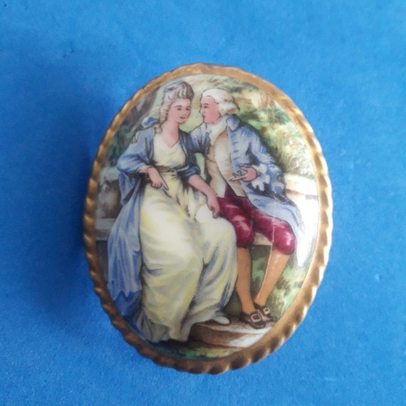 Aynsley Fine Bone China Medallion/pin Brooch Colonial Couple - Etsy