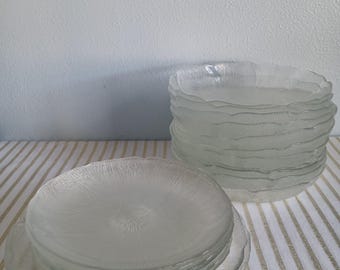 Vintage Arcoroc France Fleur Glass Plates: Floral Pressed Glass Dinnerware