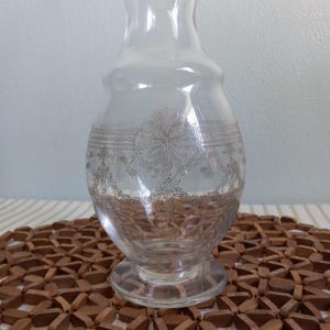 Vintage Glass Carafe, Decanter Transparent Bottle/Table Vase, Etching Band, Gold Gilt Floral Swag Garland Decorative Accent Gift Item