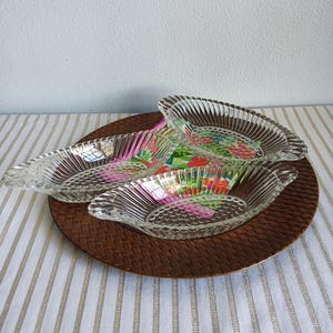 Vintage Jeannette National Crystal Banana Split Boote; Ovaler Eisbecher aus klarem Glas mit geripptem Rand, Küchengeschirr, 2er-Set