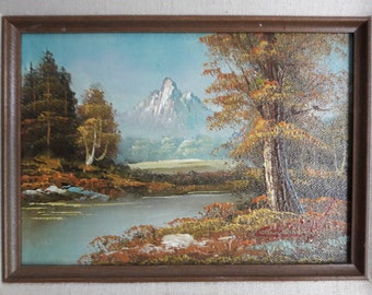 Framed Landscape Art of Nature Scenery with Hills, Trees and Stream Wall Decor, Signed Gift Item