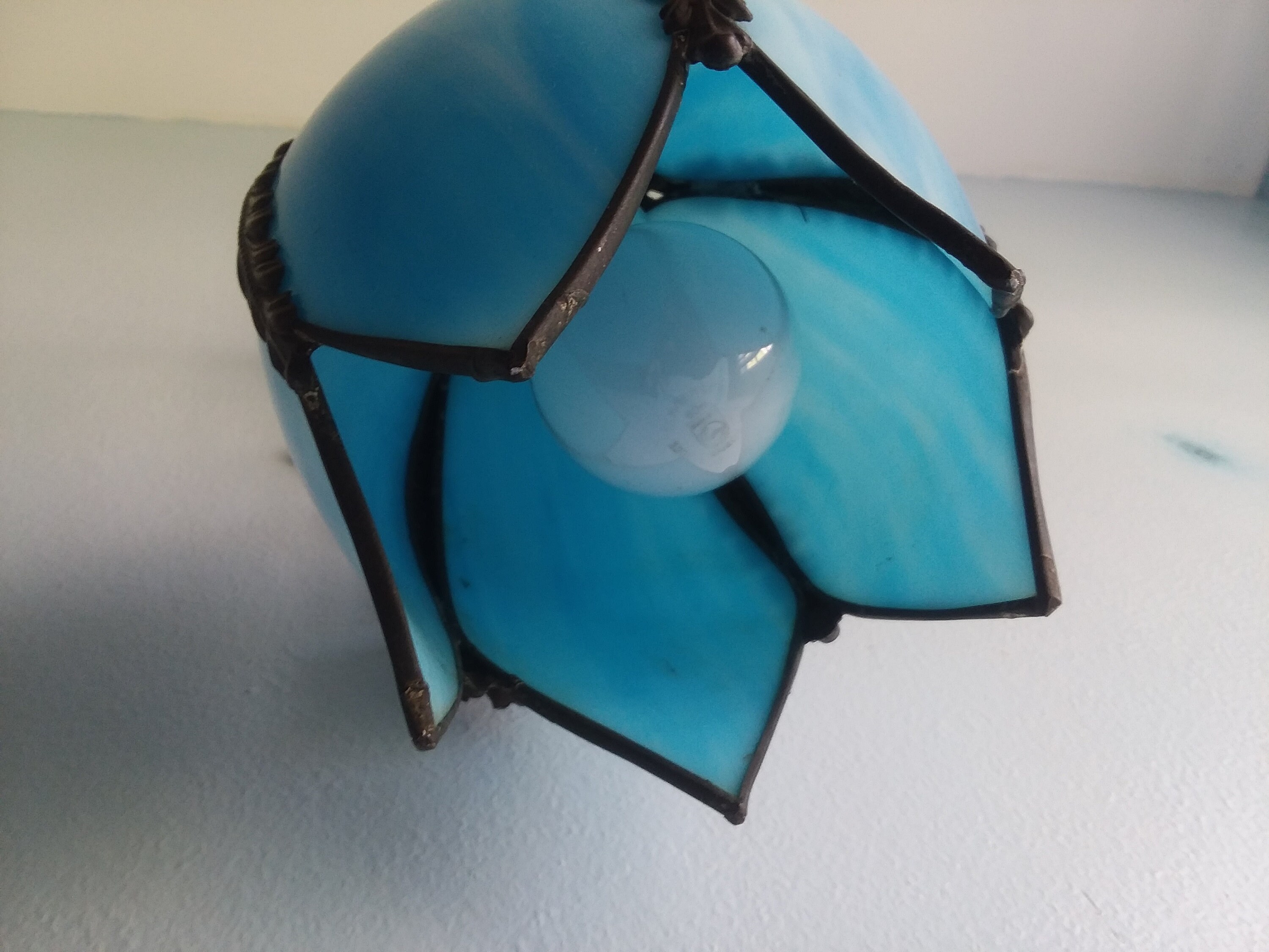 Art Nouveau Tiffany Style Stained Slag Glass Panel Tulip Lotus