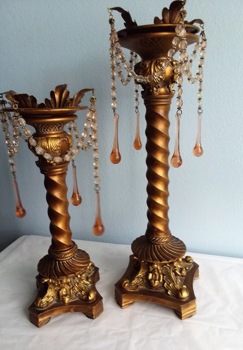 Two Vintage Mark Roberts Pillar Candle Holders Gold Bronze Etsy