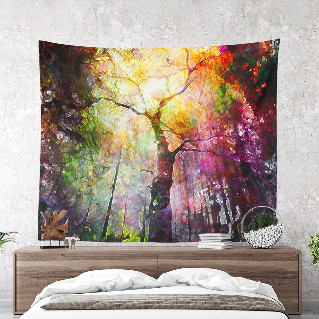 Epic Forest Tapestry colorful dorm wall hanging large | Etsy