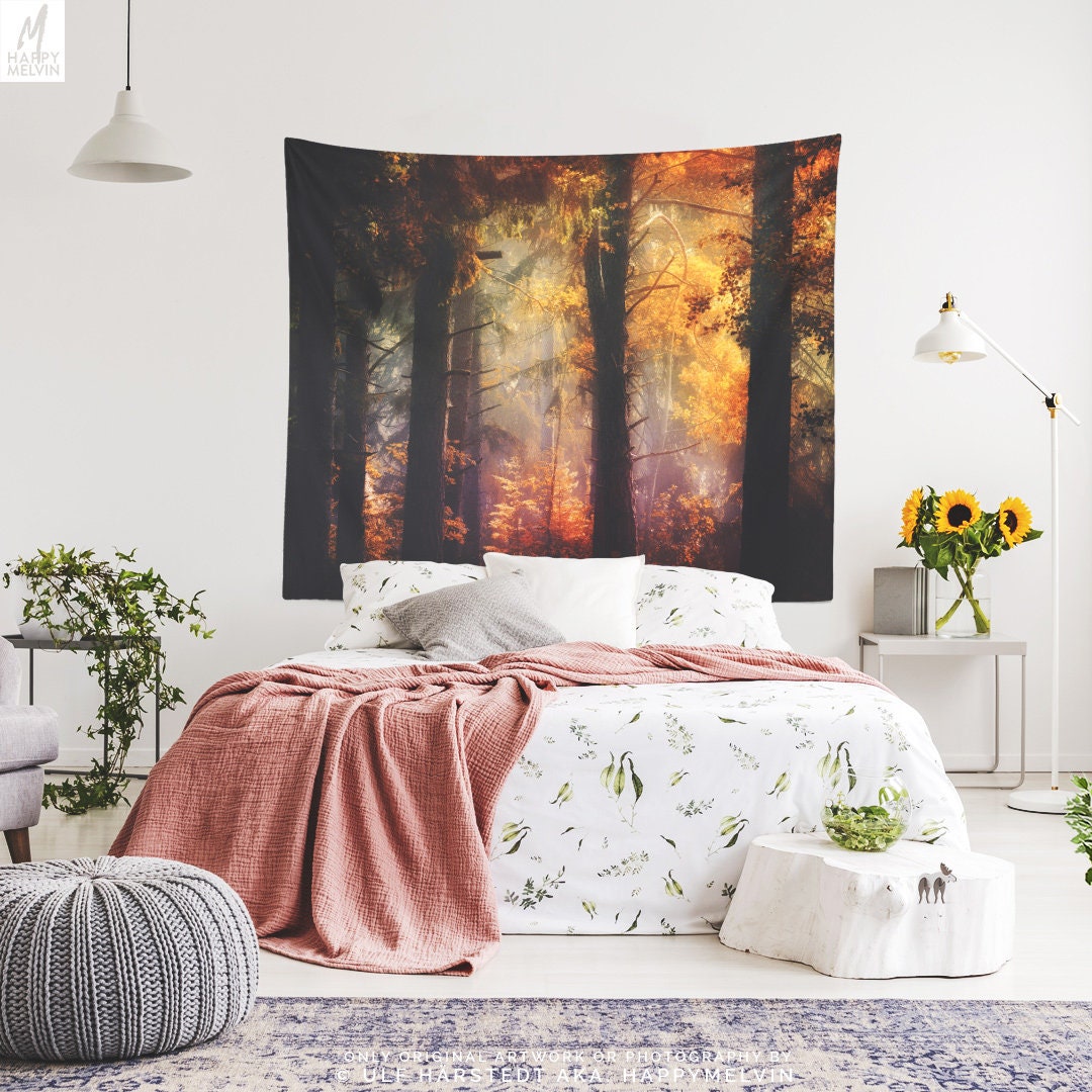 Enchanted Forest Tapestry Colorful Woods Living Room Wall