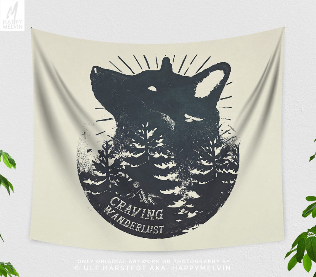 Wanderlust Wolf Wandbehang, Wandbehang für Naturliebhaber, große