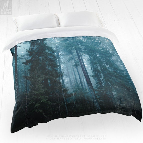 Fog Forest Duvet Cover Pine Trees Bed Linen And Bedding Etsy