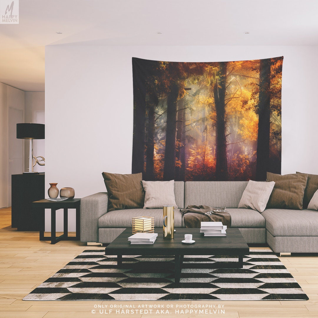 Enchanted Forest Tapestry Colorful Woods Living Room Wall