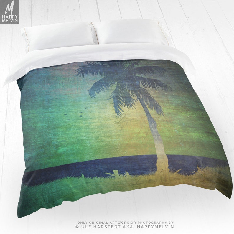 Beach Art Duvet Cover Palm Tree Bed Linen And Bedding Etsy