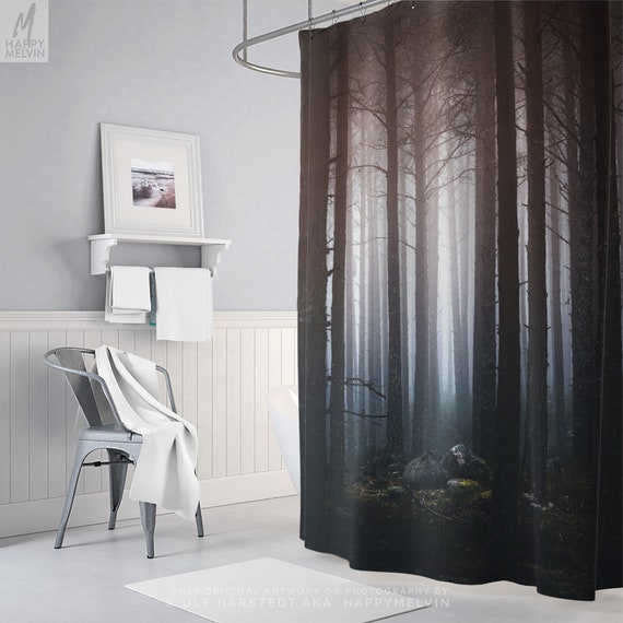 Rideau de douche avec Moody forêt photographie impression, Home ... Rideau de douche avec Moody forêt photographie impression, Home ...