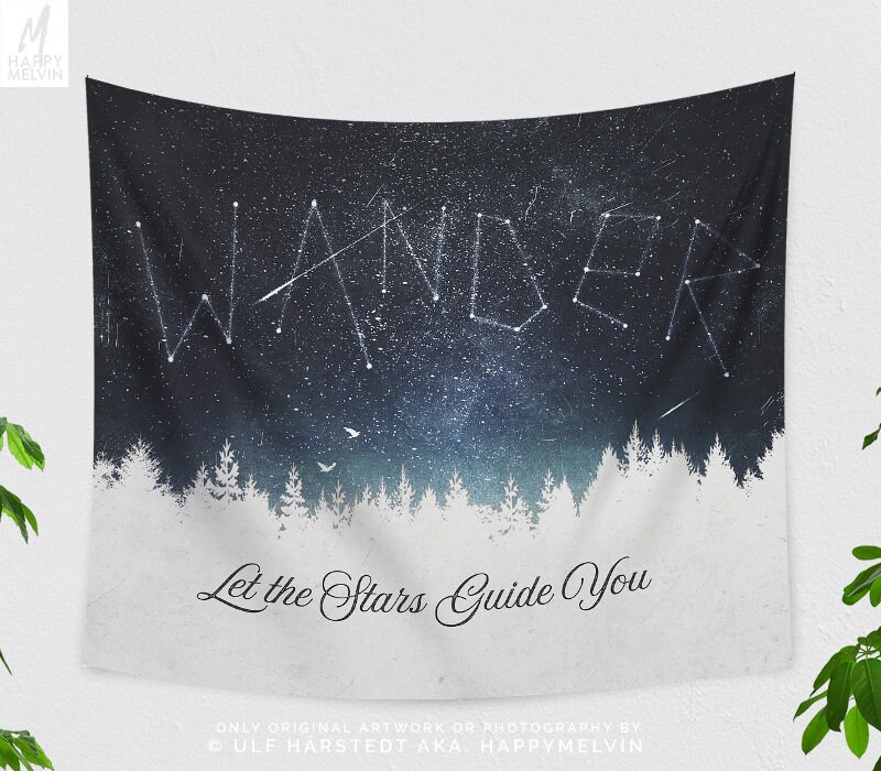 Wanderlust Tapestry Starry Dorm Wall Hanging Large Bedroom