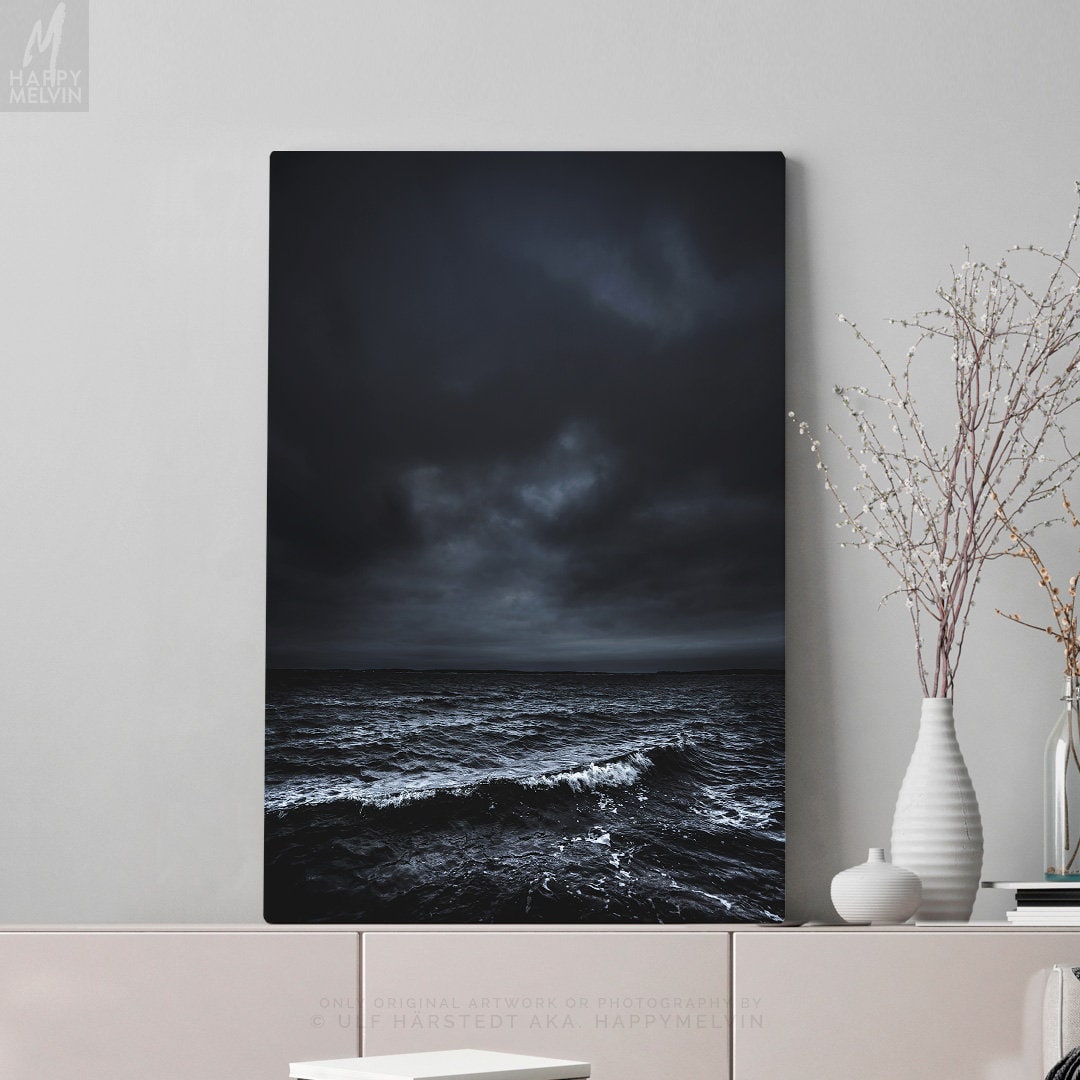 Dark Ocean Canvas Art Nautical Wall Decor Large Modern Canvas Art Ready To Hang Waves Art Vertical Canvas Print