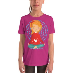 Cute Meditating Girl Tee Flower Gift Metta Prayer Art Shirt Youth Blessings Mandala T Shirts Hearts Loving Kindness Wishes