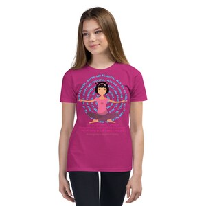 Cute Pink Meditating Girl Tee Gift Metta Prayer Art Shirt Youth Blessings Mandala Youth Short Sleeve T-Shirt