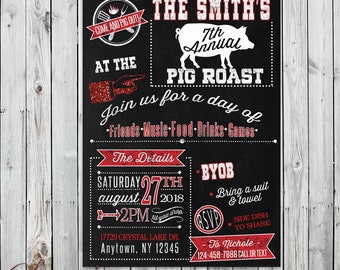 pig roast invitation etsy