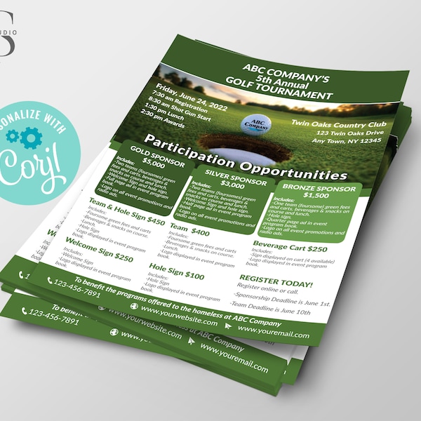 Golf Tournament Opportunities / Sponsorship Flyer - Digital File - Party Invitation - DIY in Corjl - Digital File
