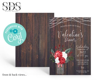 Valentine's Dinner Party Invitation - Wood Background - DIY in Corjl