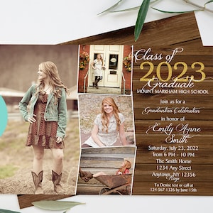 Country Wood Background Class of 2023 - 4 Photo Graduation Invitation - Digital File - Edit Yourself in Corjl -